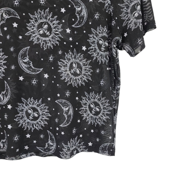 Full Tilt Women's Black Celestial Print Mesh Crop Top Y2K Sz M - Picture 3 of 5